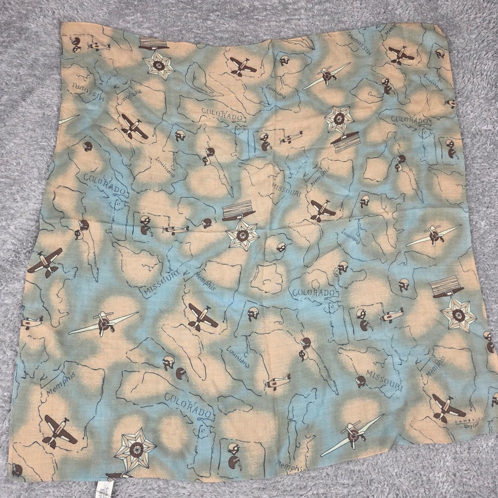 Cambridge Dry Goods Scarf Unisex OS Blue Vintage Aviation Map Rayon Japan Good